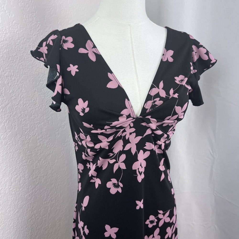 Y2K My Michelle Midi Dress Womens Medium Black Pink Floral Babydoll Fairygrunge